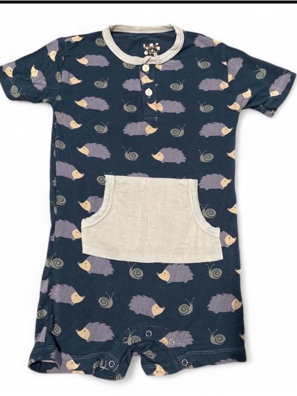Kickee Pants Navy Hedgehog Short Romper with Cream Pocket